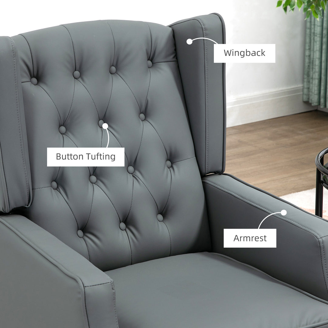 HOMCOM Faux Leather Armchair, Modern Accent Chair with Thick Padding for Living Room, Bedroom, Home Office, Grey