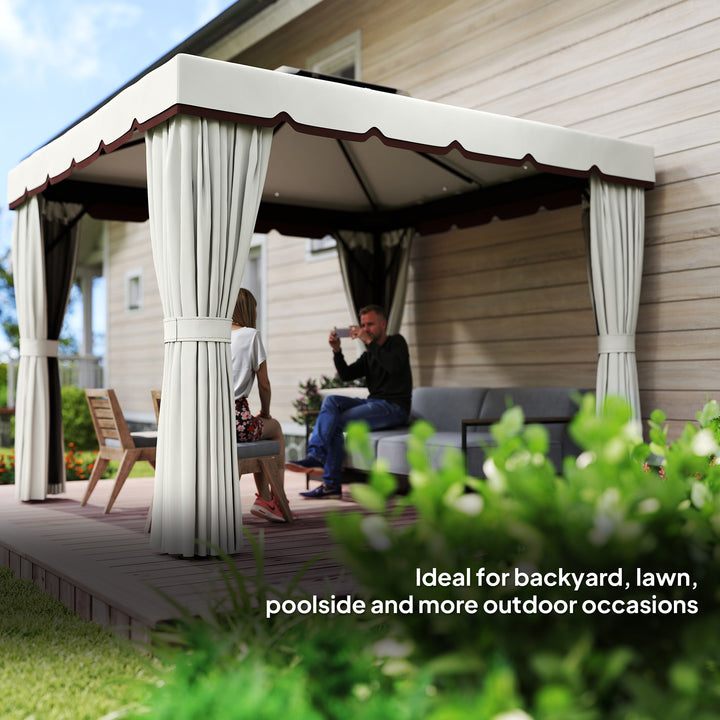 Outsunny 10' x 10' Outdoor Patio Gazebo Double Soft-top Garden Shelter Tent with Curtains, & Mesh Screen Drapes, Brown