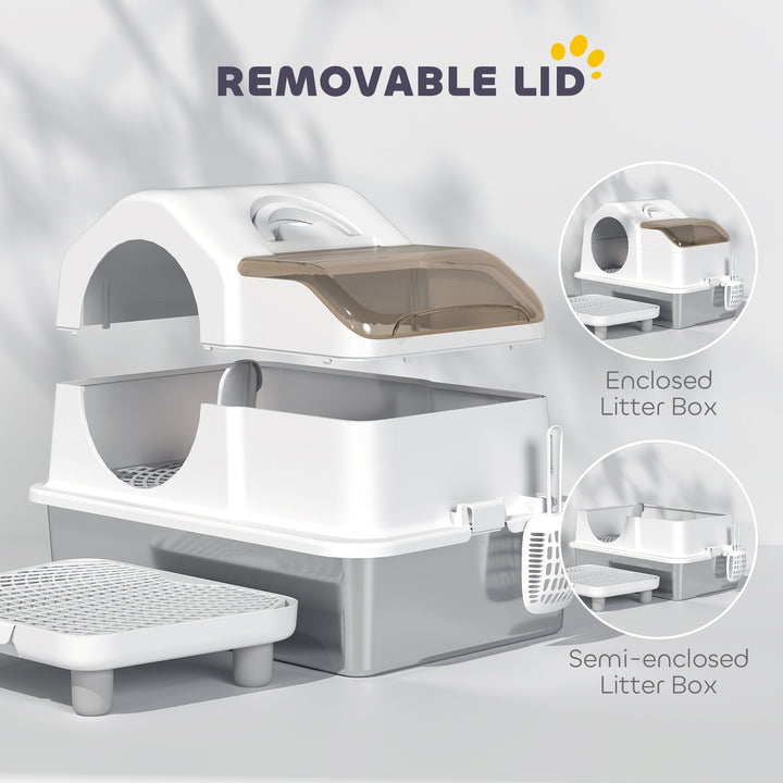 PawHut Extra Large Stainless Steel Cat Litter Box w/ High Sided, Removable Lid, Mats, Scoop, Odor Free, Non-Sticky, Leakproof