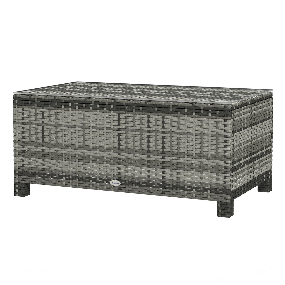 Outsunny Rattan Coffee Table, Patio Side Table, Hand-woven Wicker Furniture with Tempered Glass Top Outdoor Garden Patio, Black