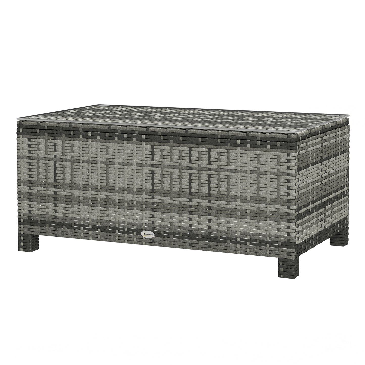 Outsunny Outdoor PE Rattan Wicker Table, Patio Garden Side Table w/Glass Top for Patio, Balcony, Mixed Grey
