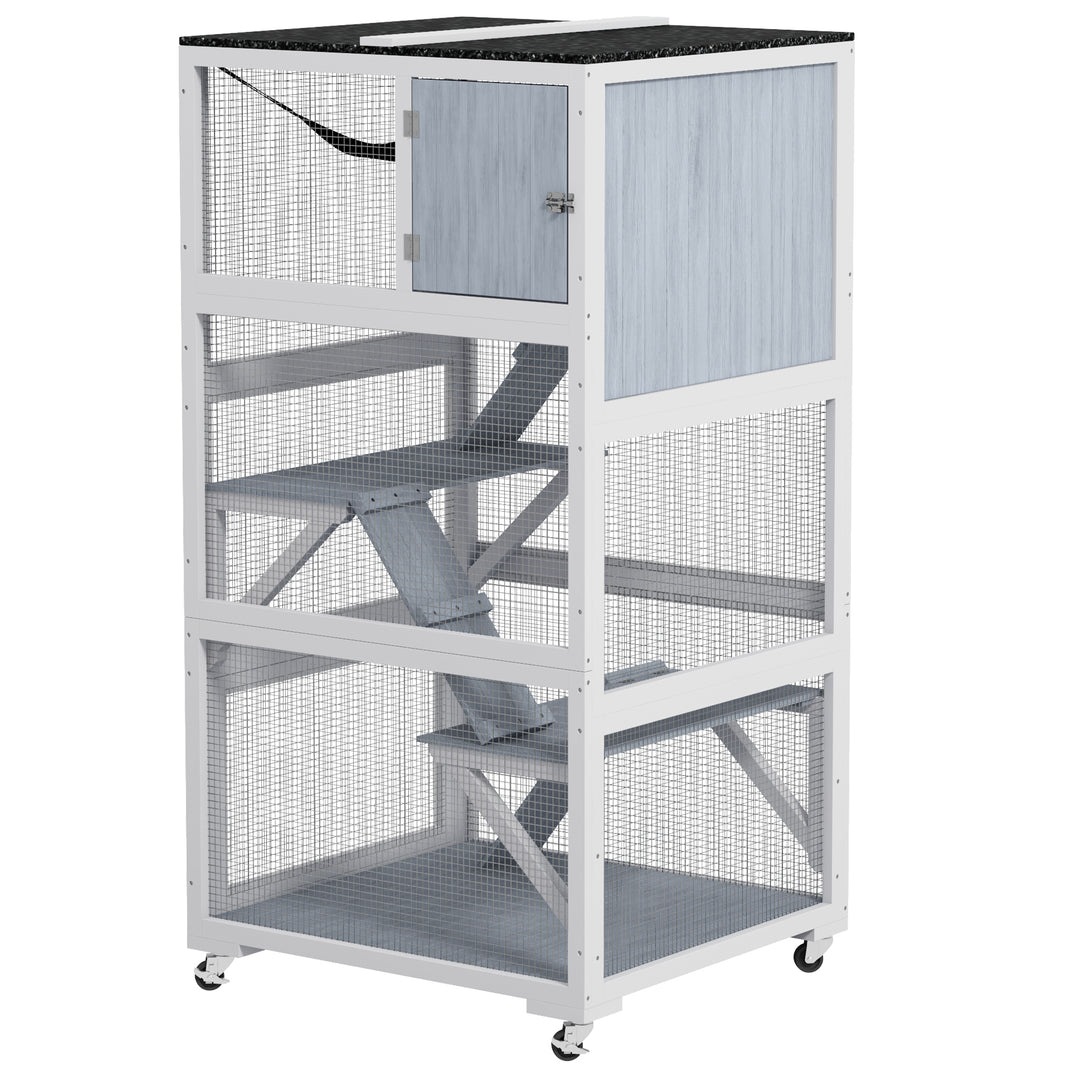 PawHut 34" L Catio Outdoor Cat Enclosure on Wheels with Hammock Multiple Platforms Resting Condo Ramps, for 1-3 Cats, Orange