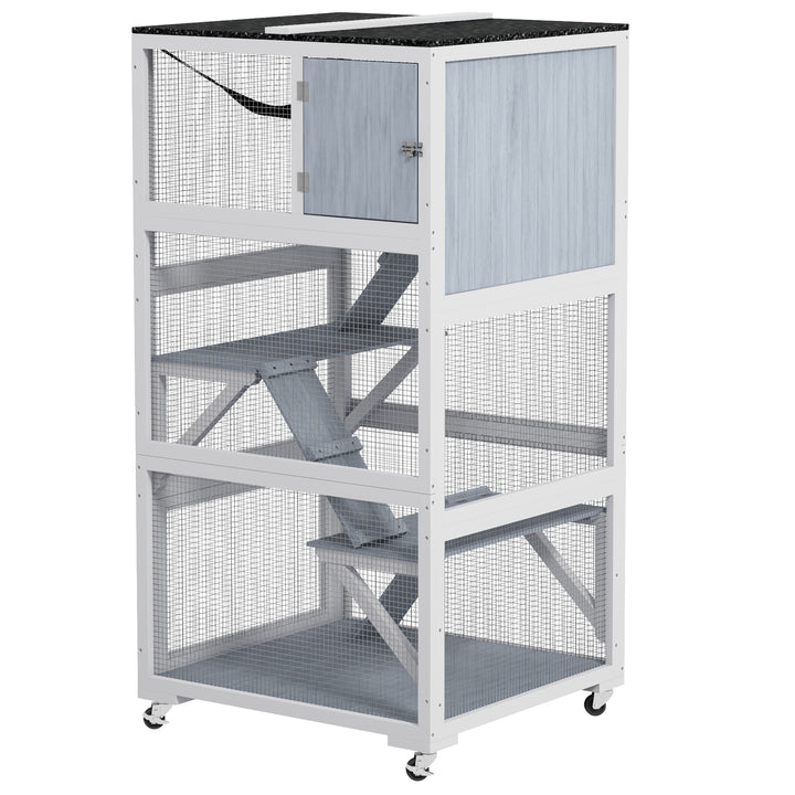 PawHut 34" L Catio Outdoor Cat Enclosure on Wheels with Hammock Multiple Platforms Resting Condo Ramps, for 1-3 Cats, Orange