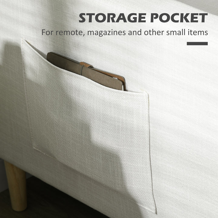 HOMCOM 56" 2 Seat Sofa, Modern Love Seats Furniture, Upholstered 2 Seater Couch with Side Pockets, Solid Steel Frame, White