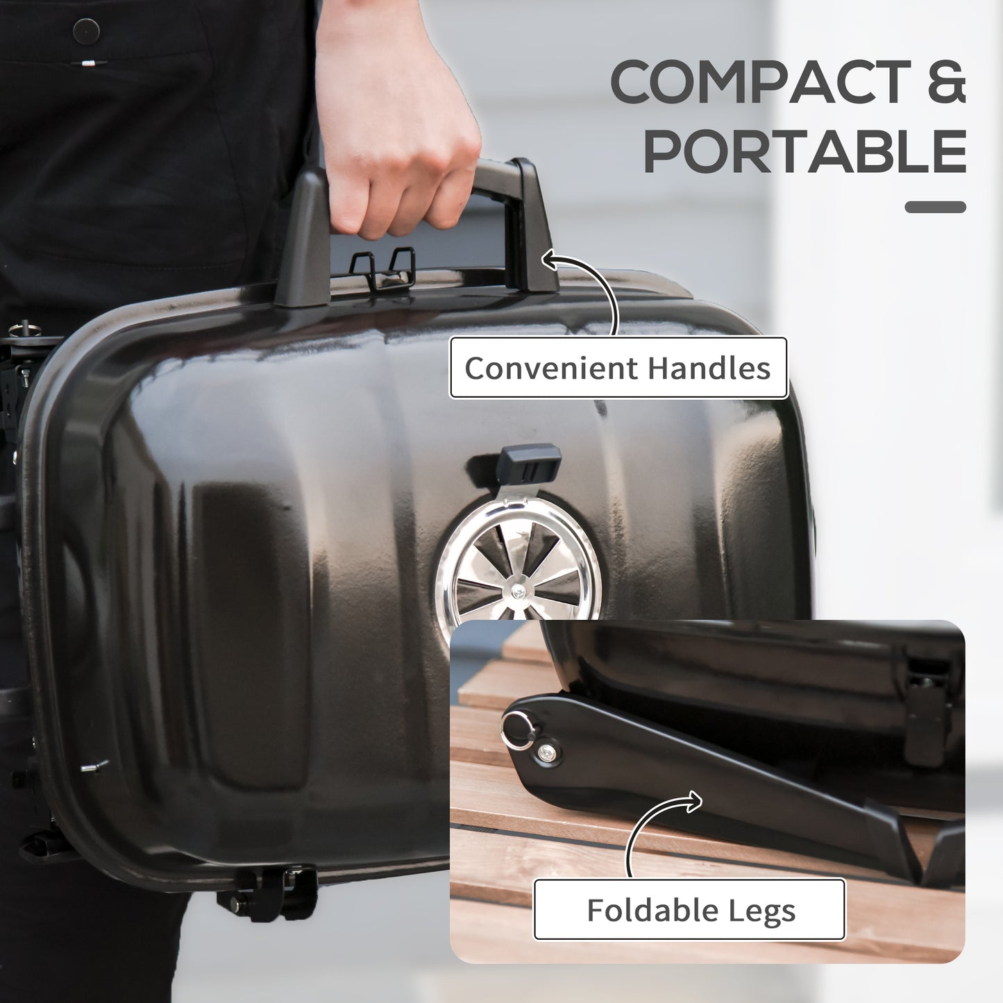 Outsunny 23" Portable Tabletop Steel Charcoal Grill Foldable Outdoor BBQ Camping Picnic Cooker Barbecue Smoker with Air Vent Black