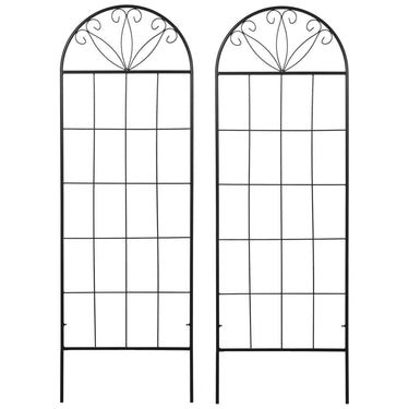 Outsunny Metal Garden Trellis Pack of 2 for Climbing Plants, Arched Grid Trellis Panels, 20" x 60", Black