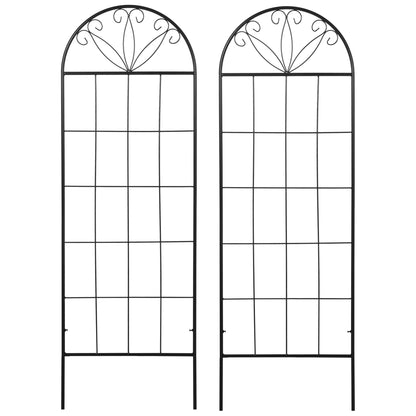 Outsunny Metal Garden Trellis Pack of 2 for Climbing Plants, Arched Grid Trellis Panels, 20" x 60", Black