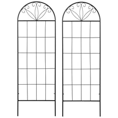 Outsunny Metal Garden Trellis Pack of 2 for Climbing Plants, Arched Grid Trellis Panels, 20" x 60", Black