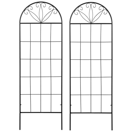 Outsunny Metal Garden Trellis Pack of 2 for Climbing Plants, Arched Grid Trellis Panels, 20" x 60", Black