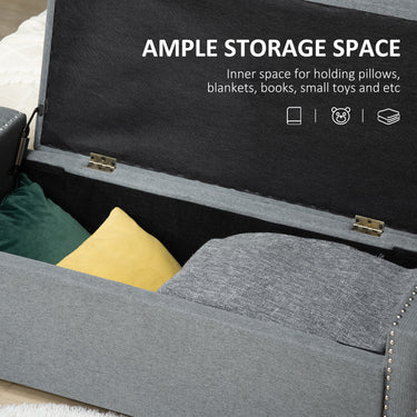 HOMCOM Upholstered Flip Top Storage Bench Fabric Ottoman for Bedroom, Living room, Light Grey