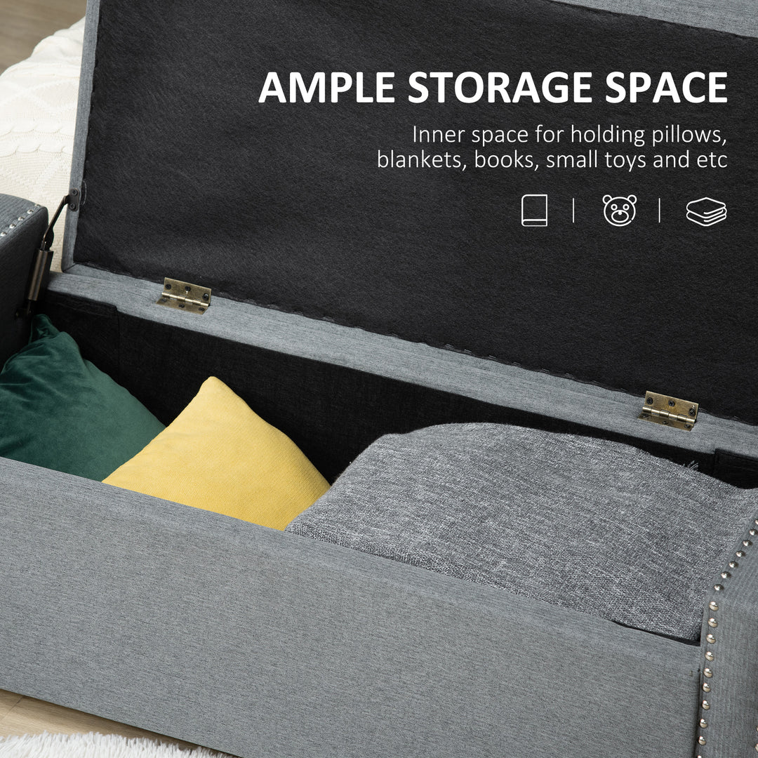 HOMCOM Upholstered Flip Top Storage Bench Fabric Ottoman for Bedroom, Living room, Light Grey