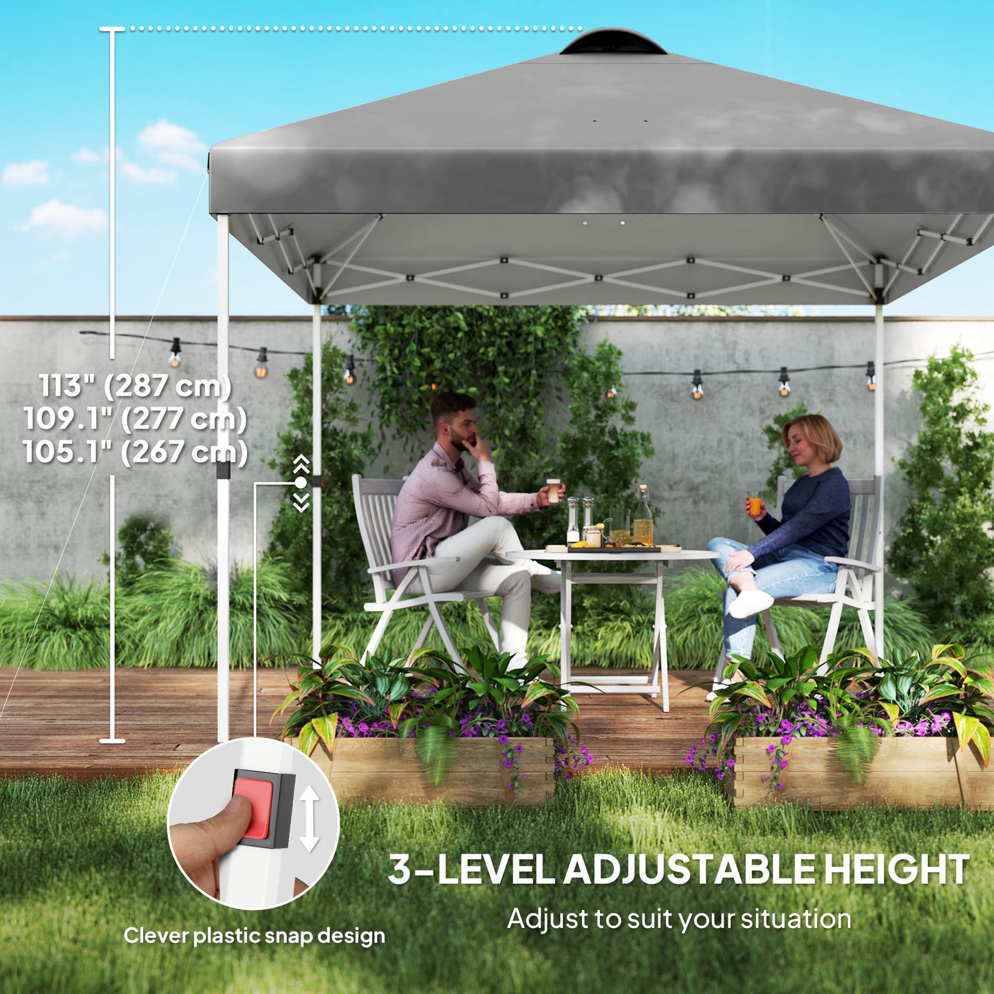Outsunny 10' x 10' Pop Up Canopy Tent with 2 Half Sidewalls, UV50+ Height Adjustable Instant Sun Shelter, White