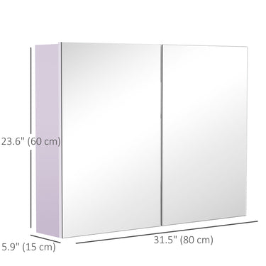 HOMCOM Bathroom Mirror Cabinet, Wall-Mounted Storage Organizer with Double Doors, Adjustable Shelf, Light Lilac