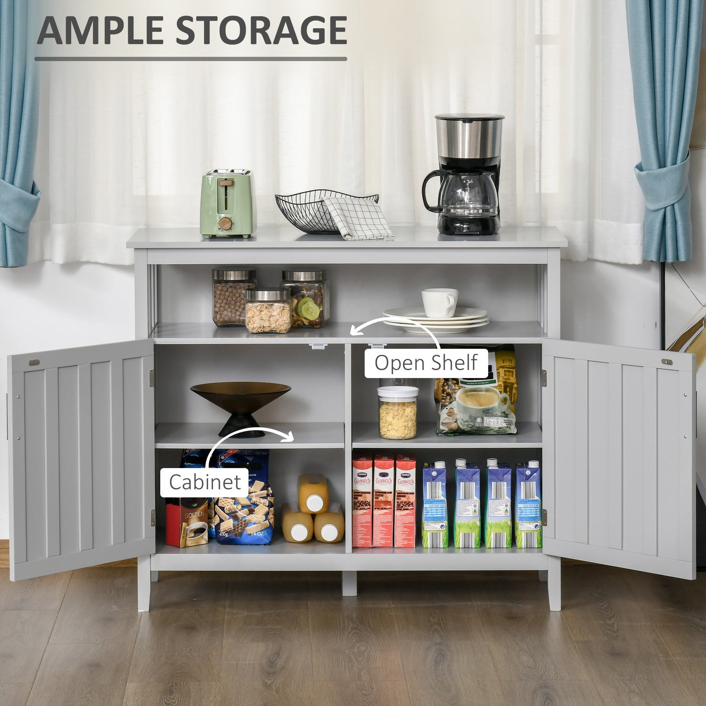HOMCOM Sideboard Buffet Server Storage Cabinet Console Table with 2 Doors and Adjustable Shelves for Kitchen & Dining Room, White