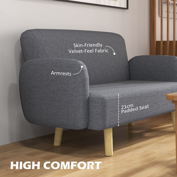 HOMCOM Velvet Feel Fabric 2 Seater Sofa, Small Sofa Loveseat with 8.3" Thick Padding and Wood Legs, Grey