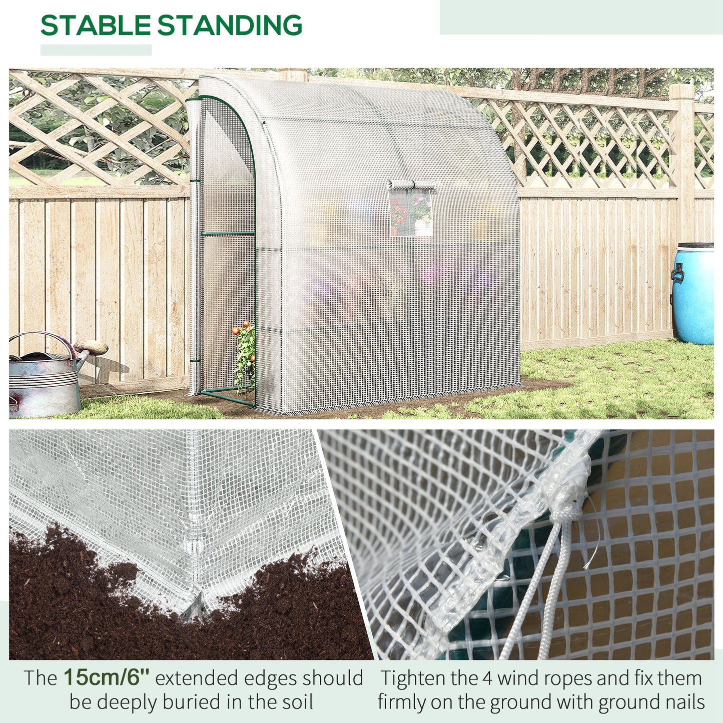 Outsunny 7' x 4' x 7' Outdoor Lean-to Walk-in Garden Greenhouse with Roll-Up Door Hot House for Plants Herbs Vegetables, White