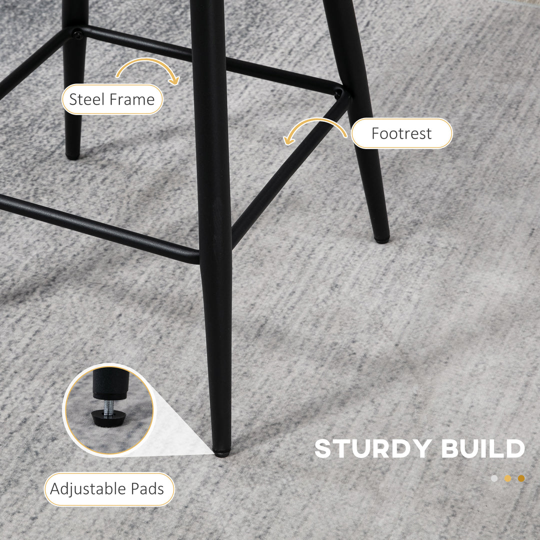 HOMCOM Faux Cashmere Bar Stools Set of 2 Counter Height Bar Stools with Back for Home Kitchen, 20.5"x19.7"x36.6", Cream