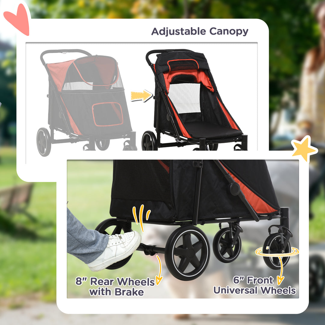 PawHut Foldable Pet Stroller with Universal Front Wheels, Shock Absorber, Dog Cat Carriage for Large & Medium Dogs, Dark Grey