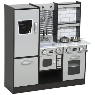 Qaba Play Kitchen for Kids, Pretend Kids Kitchen Playset with Switch Knob Sound, Accessories for Ages 3-8 Years, Dark Brown