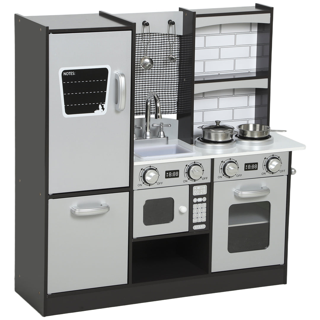 Qaba Play Kitchen for Kids, Pretend Kids Kitchen Playset with Switch Knob Sound, Accessories for Ages 3-8 Years, Dark Brown