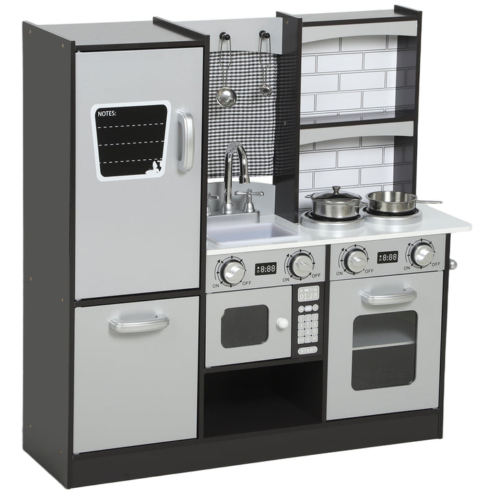 Qaba Play Kitchen for Kids, Pretend Kids Kitchen Playset with Switch Knob Sound, Accessories for Ages 3-8 Years, Dark Brown