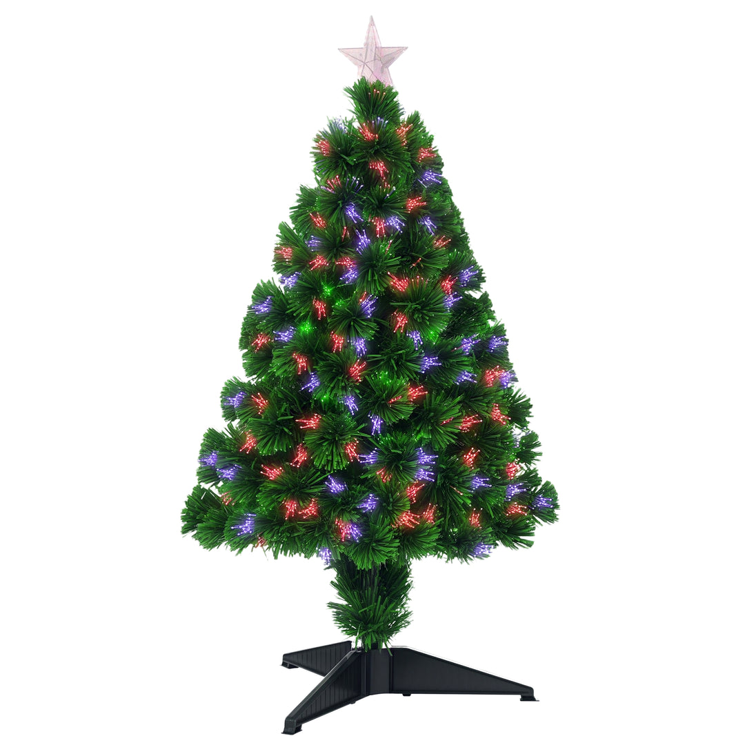 HOMCOM 2.5FT Prelit Artificial Tabletop Christmas Tree with Fibre Optics Holiday Home Xmas Decoration for Table and Desk Geen