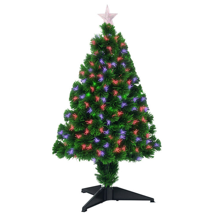 HOMCOM 2.5FT Prelit Artificial Tabletop Christmas Tree with Fibre Optics Holiday Home Xmas Decoration for Table and Desk Geen