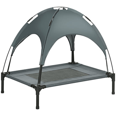 PawHut Elevated Dog Bed with Canopy, Portable Raised Dog Cot for M Sized Dogs, Indoor & Outdoor, 30" x 24" x 29", Grey
