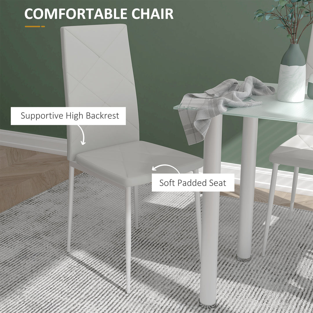 HOMCOM Modern Dining Table Set for 4, Space-Saving 5 Pieces Kitchen Table Set with Rectangle Table and Steel Frame, White