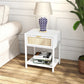 HOMCOM Boho Nightstand, Bedside Table with Rattan Drawer and Open Shelf, Side End Table for Bedroom, Living Room