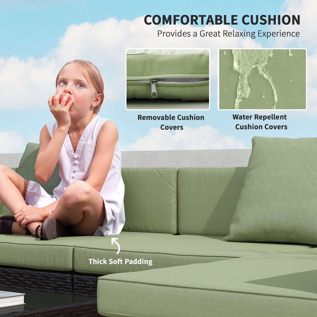 Outsunny 7pc Garden Wicker Sectional Set w/ Tea Table Patio Rattan Lounge Sofa Outdoor Deck Furniture Blue