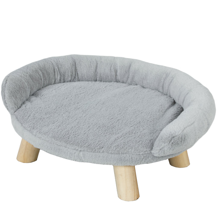 PawHut Elevated Dog Sofa Bed, Cat Couch with Washable Cover, Wooden Legs, for Miniature Dogs, Grey