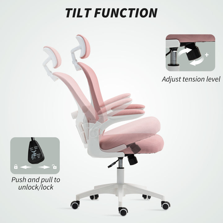 Vinsetto Office Chair, Mesh Computer Desk Chair with Adjustable Headrest, 4D Lumbar Support, Flip-up Arm, Grey