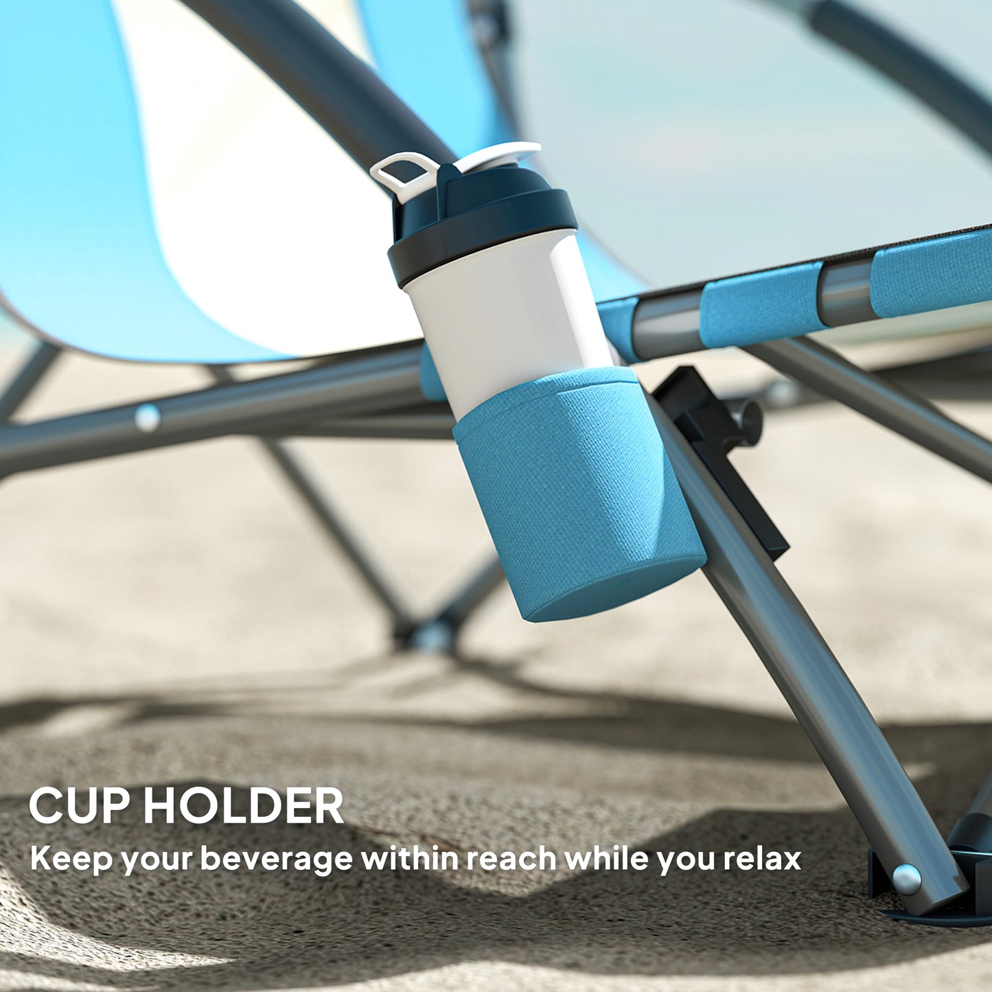 Outsunny Set of 2 Folding Beach Chairs with Mesh Back, Carry Bag and Cup Holder for Outdoor Camping Lawn, 22.8" x 21.7" x 24.4"