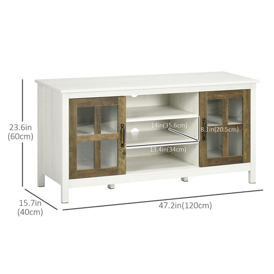 HOMCOM TV Stand for TVs up to 55 Inches, TV Cabinet with Adjustable Shelves and Cable Holes, TV Bench for Living Room, White