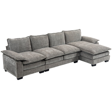 HOMCOM Sofa Couch with Chaise Lounge, Chenille L-shaped Couch with Double-layer Seat Cushion for Living Room, Grey
