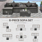 Outsunny 6 Pieces Outdoor PE Rattan Wicker Patio Furniture Sofa Set with Thick Cushions, Deluxe Garden Sectional Couch with Glass Top Table, Dark Coffee and Cream White