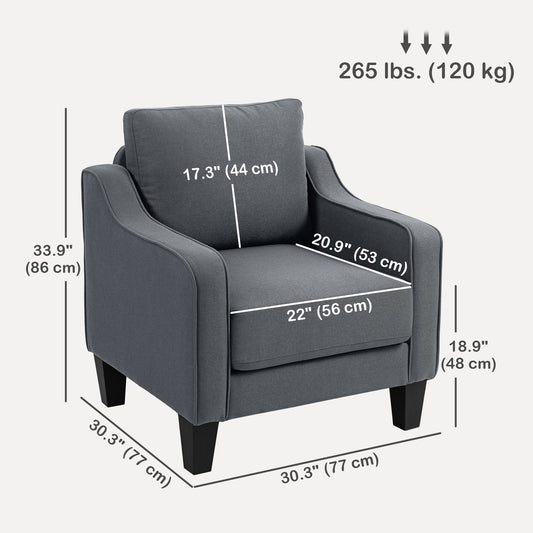 HOMCOM Armchair, Modern Accent Chair with Pocket Spring, Linen Upholstered, Thick Padded, Charcoal Grey