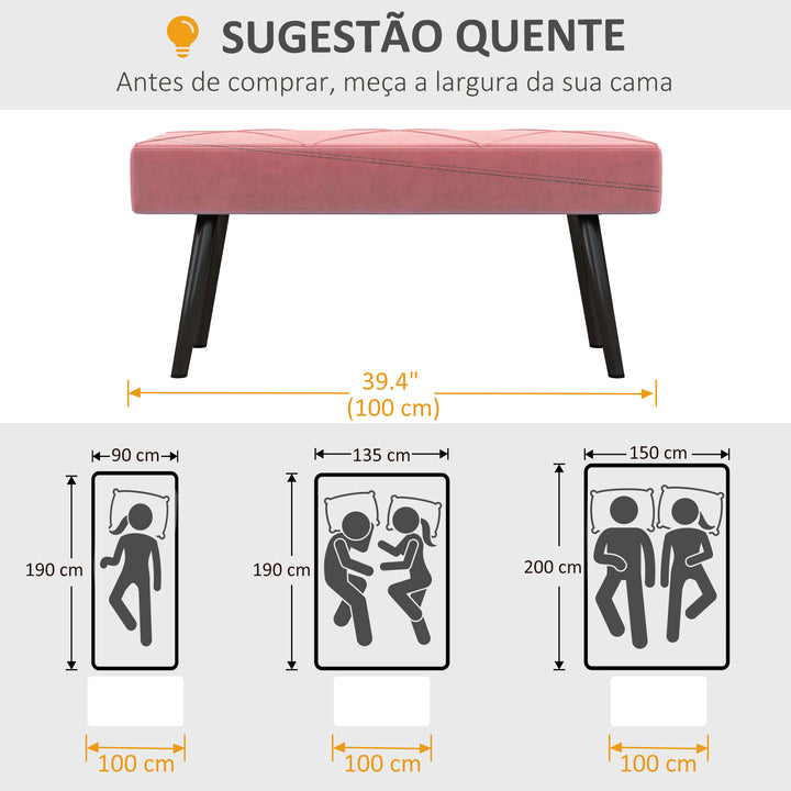 HOMCOM 39 Inches Upholstered Bedroom Bench, Modern End of Bed Bench with Steel Legs, Green