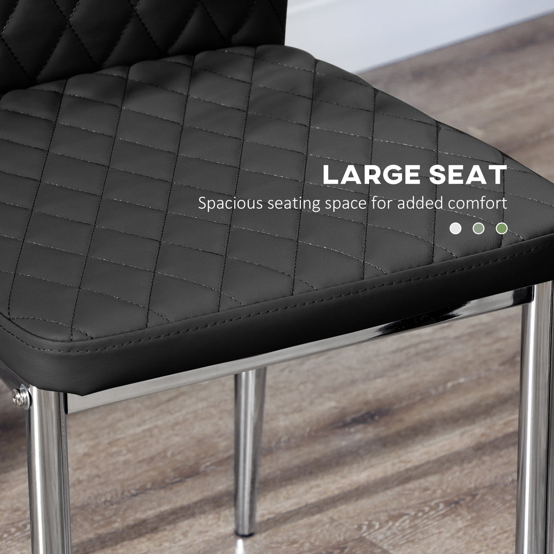 HOMCOM Kitchen Chairs Set of 4, Dining Chairs w/ Faux Leather Upholstery and Steel Legs for Living Room, Dining Room, Grey