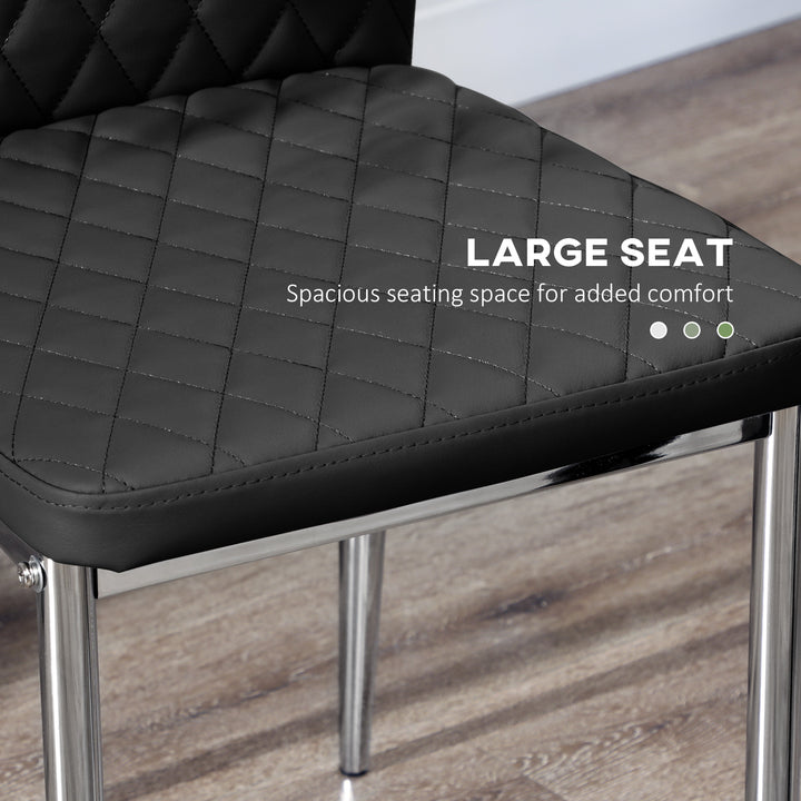 HOMCOM Kitchen Chairs Set of 4, Dining Chairs w/ Faux Leather Upholstery and Steel Legs for Living Room, Dining Room, Grey