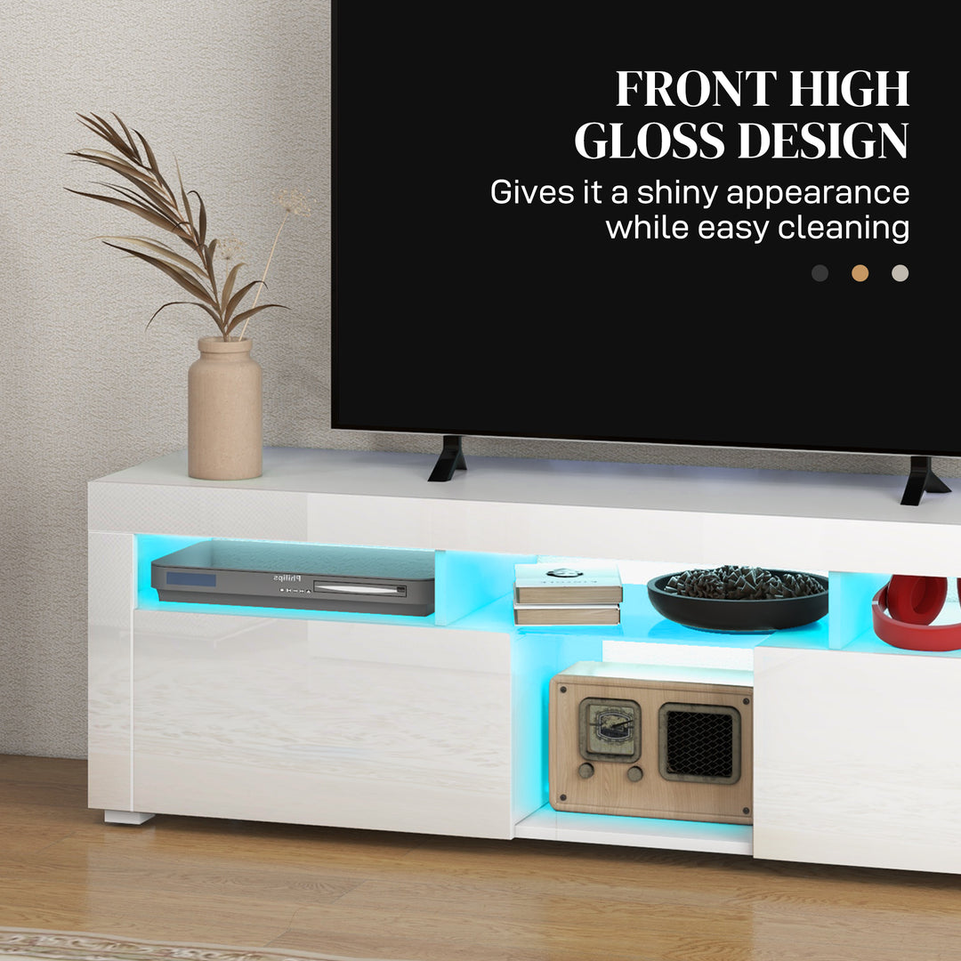 HOMCOM Modern TV Stand with Storage and LED Lights for TVs up to 55", TV Cabinet with Open Compartments, High Gloss White