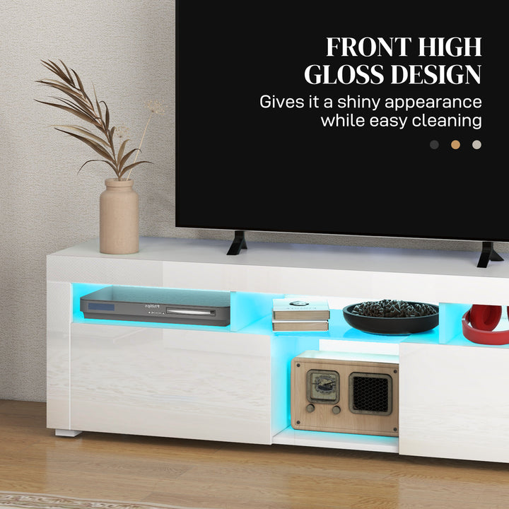HOMCOM Modern TV Stand with Storage and LED Lights for TVs up to 55", TV Cabinet with Open Compartments, High Gloss White