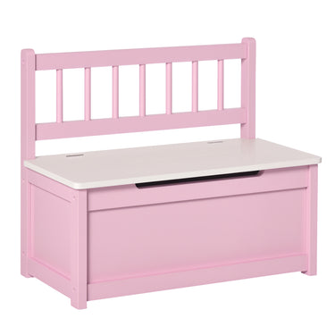 Qaba 2-IN-1 Wooden Kids Toy Box Storage Bench Seat Chest Cabinet Chunk Cube with Safety Pneumatic Rod Pink