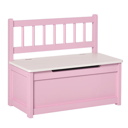 Qaba 2-IN-1 Wooden Kids Toy Box Storage Bench Seat Chest Cabinet Chunk Cube with Safety Pneumatic Rod Pink