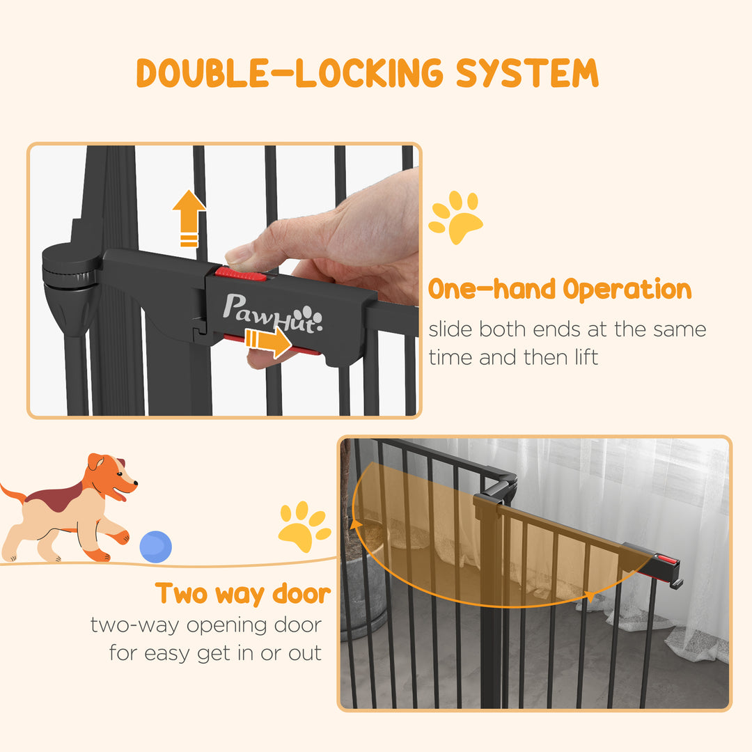 PawHut Dog Playpen DIY Adjustable, Puppy Play Pen Dog Fences Indoor with Automatically Close Lock, Pet Door for Doorway Stair, Fireplace Christmas Tree Barrier, 6-Panel, 35''H