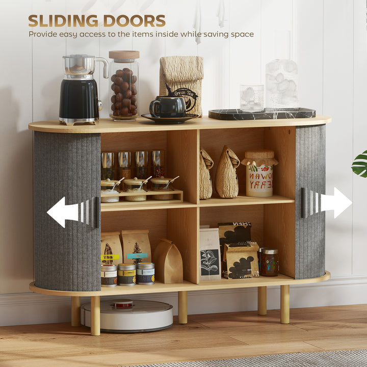 HOMCOM 47" Buffet Cabinet with Tambour Sliding Doors, Fluted Sideboard with Storage Shelves and Wooden Legs, Grey