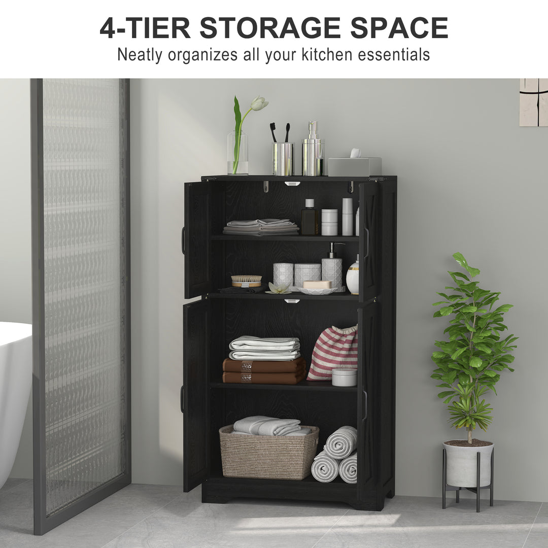 HOMCOM Farmhouse Kitchen Pantry, Freestanding Kitchen Pantry Storage Cabinet with Barn Doors and Adjustable Shelves, Black