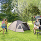 Outsunny 3 Person Camping Tent, Waterproof Family Dome Tent with Bedroom, Porch, Sewn-in Groundsheet and Hook, Khaki
