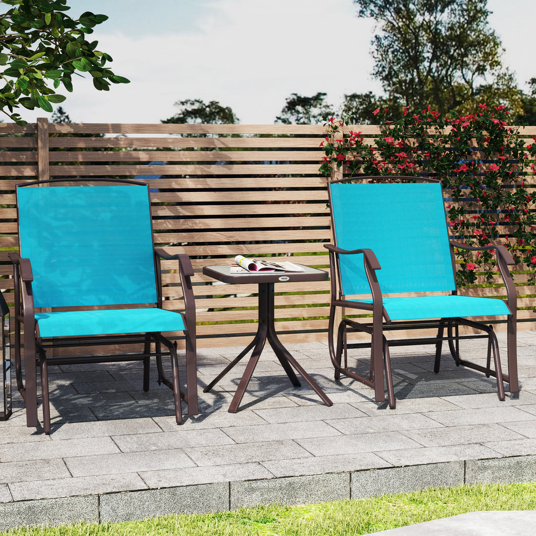 Outsunny 3 Piece Patio Glider Set Outdoor Gliders with Breathable Mesh Seat, Glass Top Table for Garden, Yard, Cream White